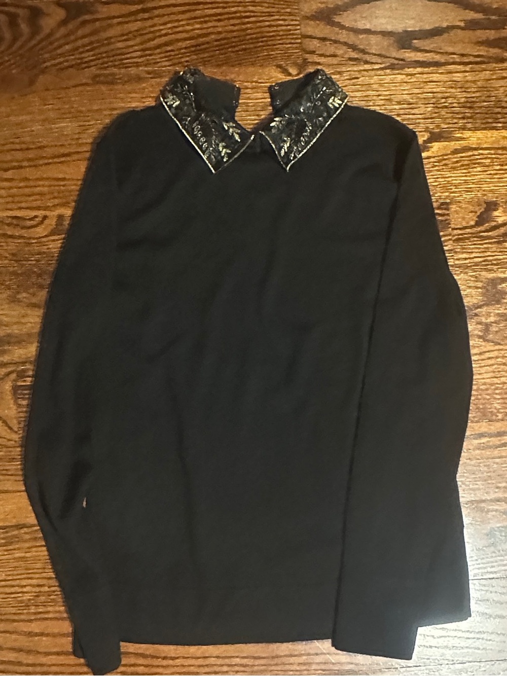 Club Monaco Black Sweater with Gold Embellished Patch. 100% wool